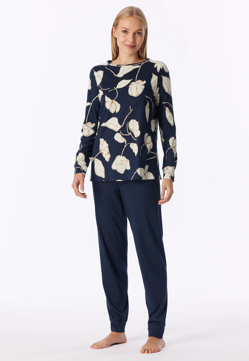 Schlafanzug mit Bündchen Dunkelblau gemustert - Comfort Nightwear