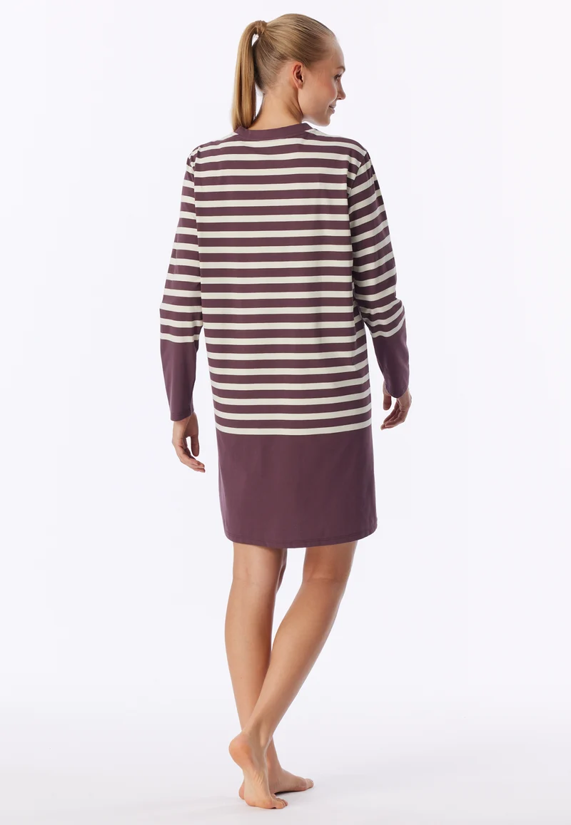 Nachthemd langarm Bordeaux/Weiss gestreift - Casual Nightwear