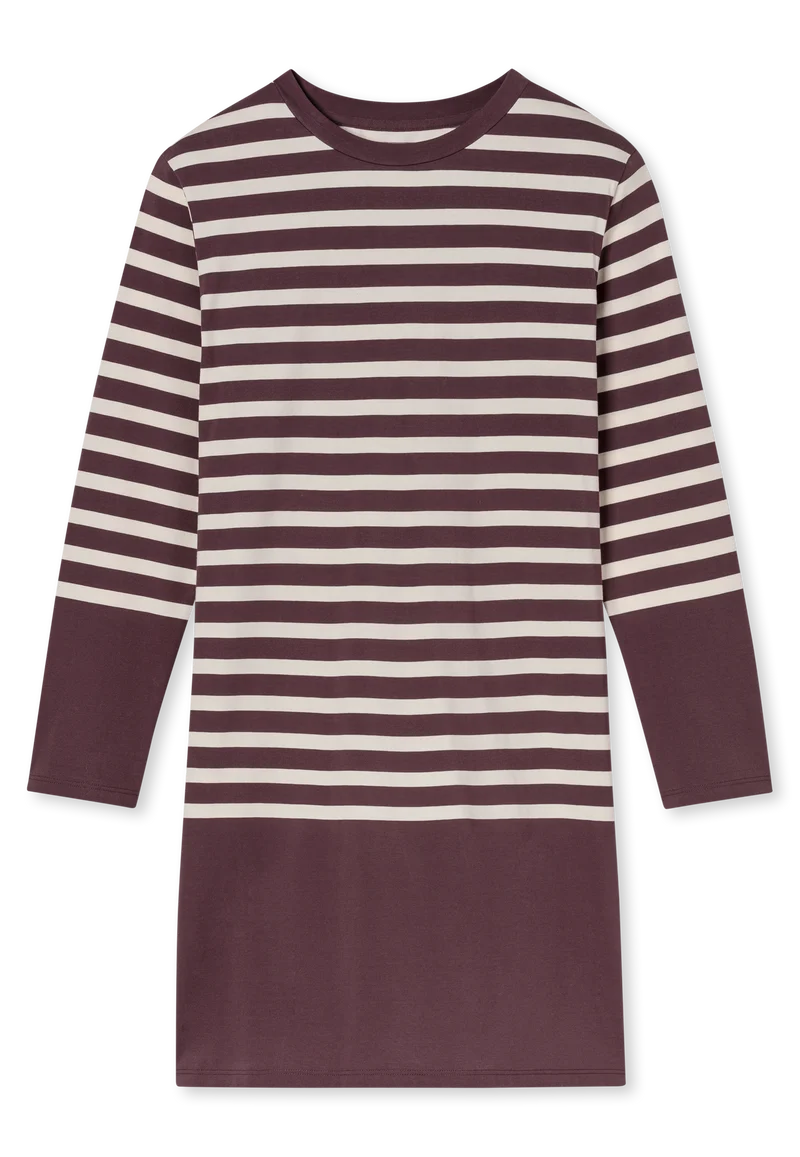 Nachthemd langarm Bordeaux/Weiss gestreift - Casual Nightwear