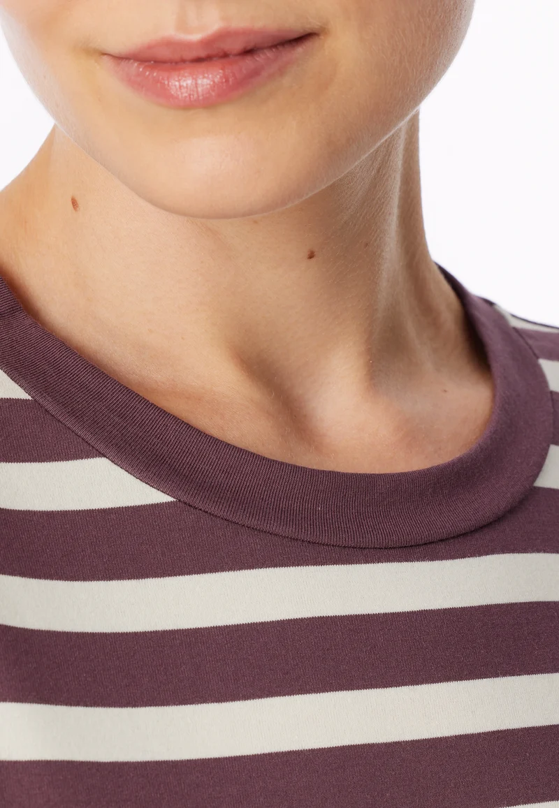 Nachthemd langarm Bordeaux/Weiss gestreift - Casual Nightwear
