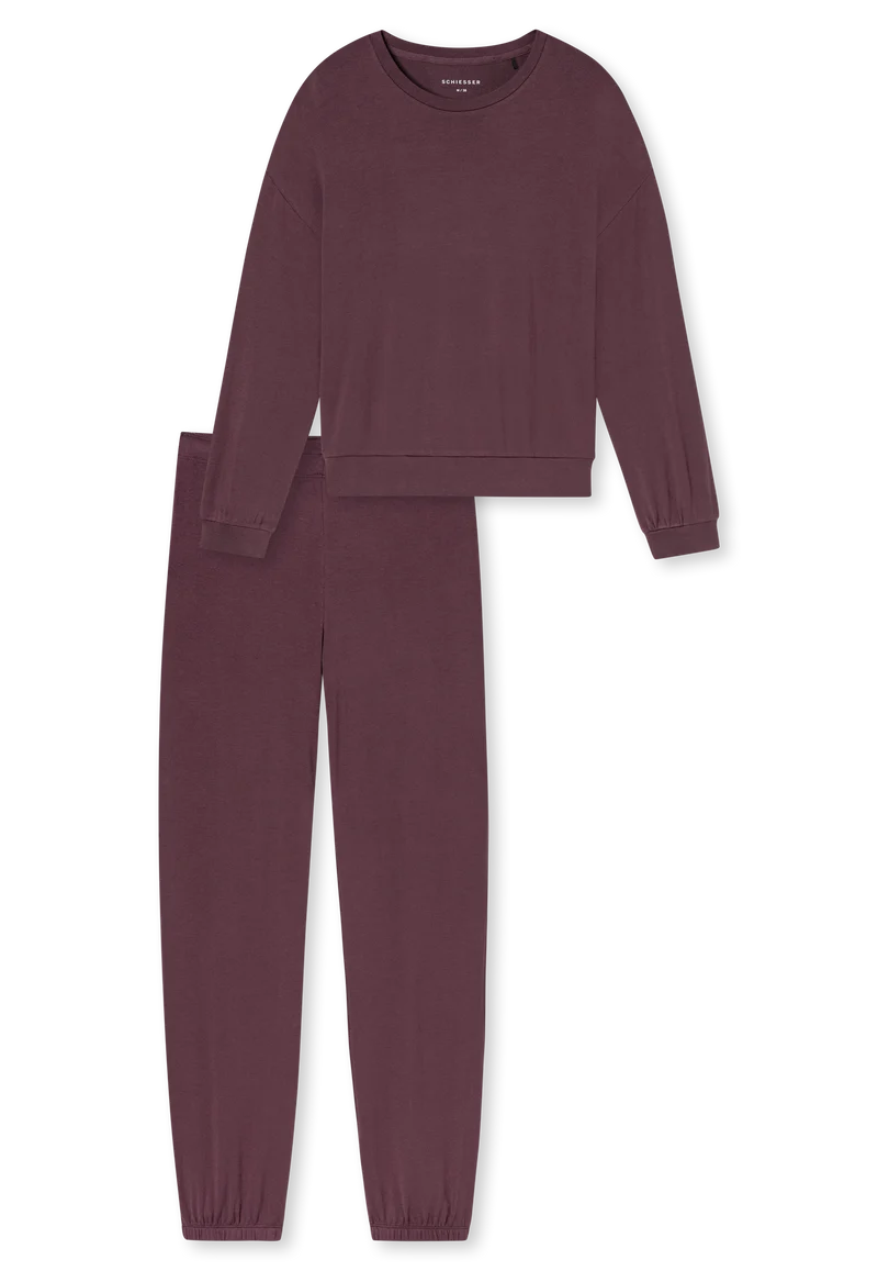 Lounge Set mit Bündchen Bordeaux - Casual Fashion